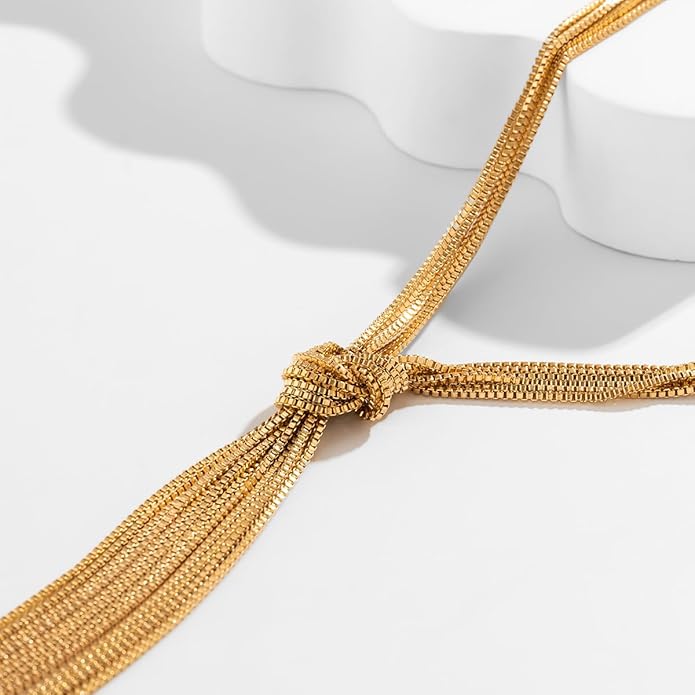 PLOUTOS Chunky Gold Knot Choker Necklace for Women Adjustable Double Snake Chain Design Bold Statement Fashion Jewelry Accessory For Party Daily Wear Gift