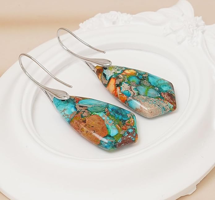 Natural Stone Earrings Multishape Dangle Drop Earrings Boho Stone Earring for Women