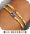 Ursteel Valentines Gifts for Her Kids Girls, Elastic Birthstone Bracelet for Women 14K-Gold-Plated Beaded Bracelet Non Tarnish Trendy Birthstone Jewelry Birthday Gifts for Women