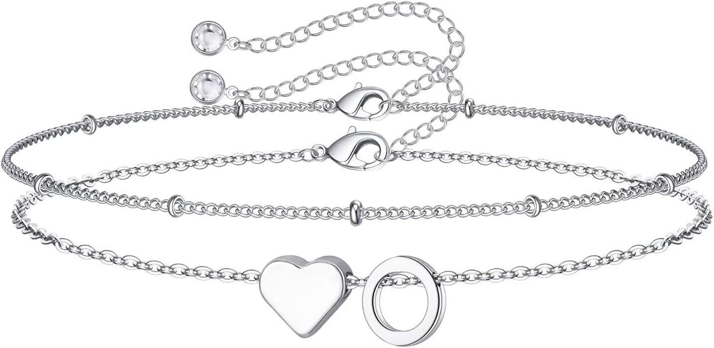 M MOOHAM Valentines Day Gifts for Kids Teen Girls -14K-Gold-Plated Heart Initial A-Z Bracelets for Women Girl Dainty Gold Bracelets Birthday Valentines Gifts for Women Her Teenage Girls Kid Teen Gift