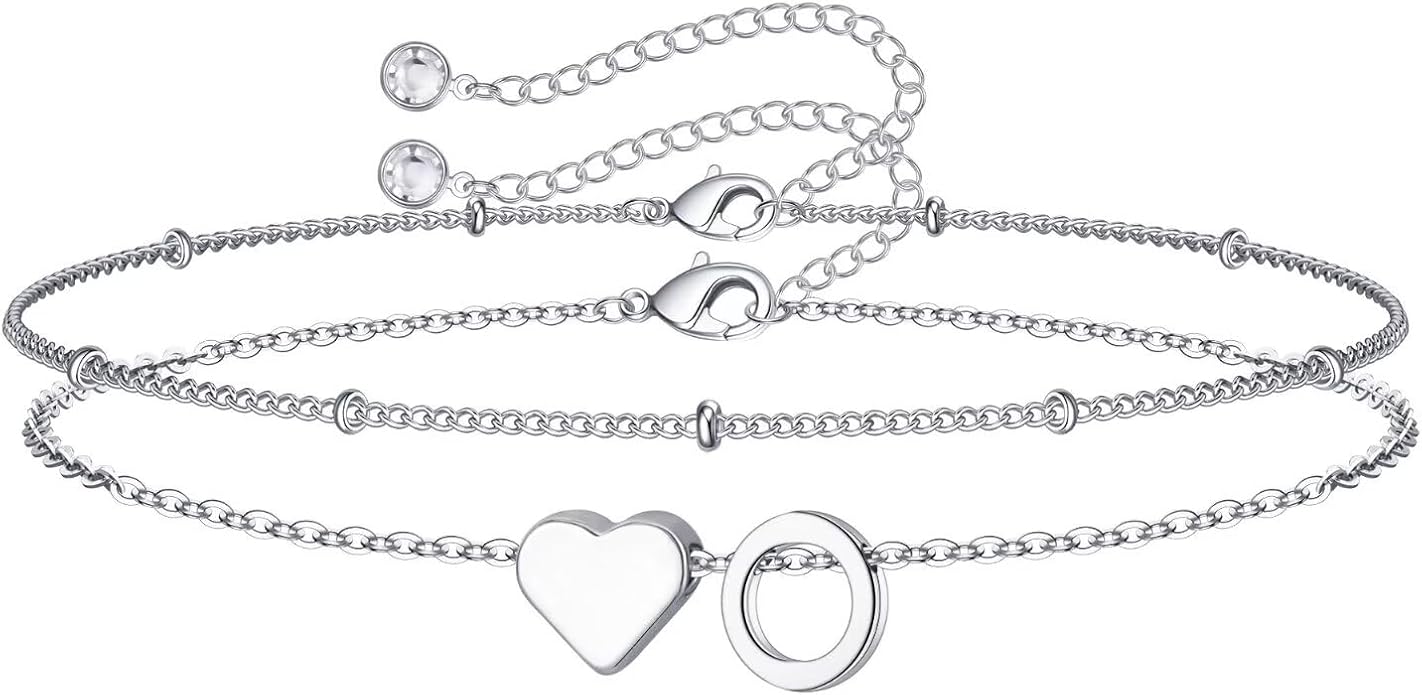 M MOOHAM Valentines Day Gifts for Kids Teen Girls -14K-Gold-Plated Heart Initial A-Z Bracelets for Women Girl Dainty Gold Bracelets Birthday Valentines Gifts for Women Her Teenage Girls Kid Teen Gift