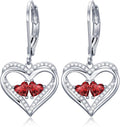 Valentines Day Gifts for Women, Heart Leverback Earrings Double Birthstone Dangle Earrings for Women, Love Jewelry for Her, Anniversary Birthday Gift for Mom Wife Girlfriend