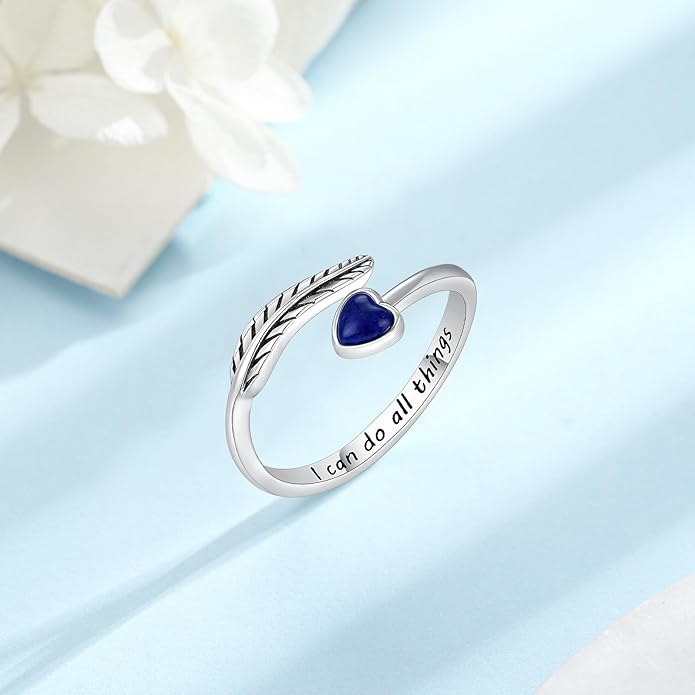 Turquoise/Moss Agate/Moonstone/Black Onyx/Lapis Lazuli/Labradorite/Tiger Eye Feather Ring 925 Sterling Silver Adjustable Ring Western Thumb Rings Vintage Jewelry Gifts for Women