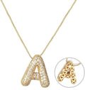 RWQIAN Letter Necklace for Women Bubble, Chunky Initial Alphabet A-Z Pendant Puffy Name Personalized Necklace Dainty Zircon CZ Fashion Jewelry Gifts for Girls Girlfriend