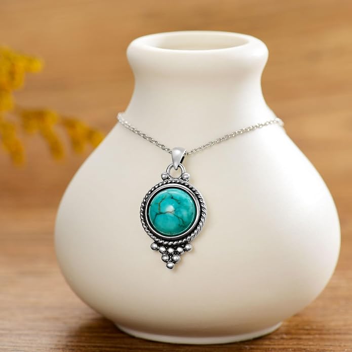 Genuine Turquoise Hexagon/Star/Rectangle/Teardrop/Heart/Triangle/Circle Necklaces for Women 925 Sterling Silver Long Boho Pendant Western Jewelry Gifts for Women Girls