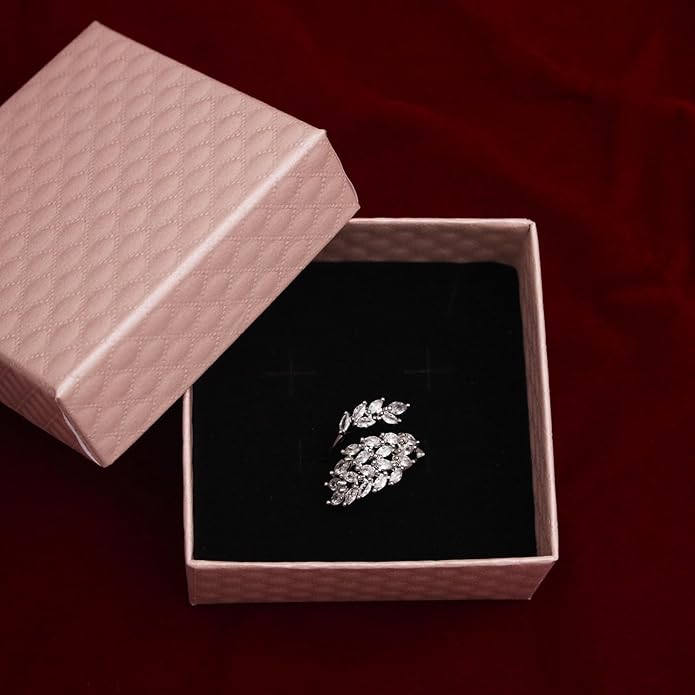 18K Gold Plated Cubiz Zirconia Wedding Engagement Wide Adjustable Band Ring for Women