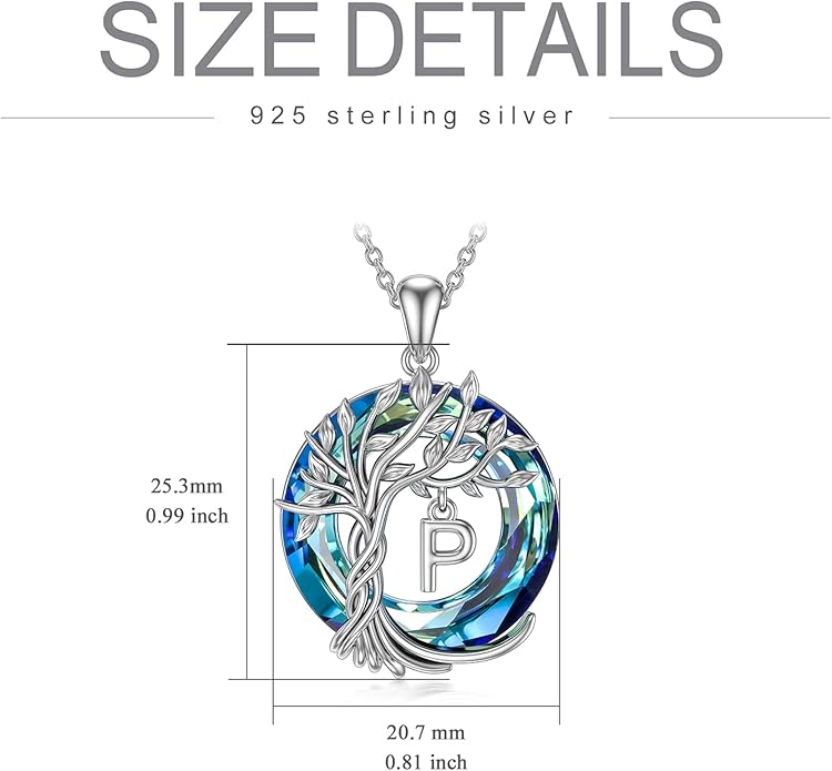 TOUPOP Gifts for Women Tree of Life Necklace 925 Sterling Silver Initial Pendant Family Tree Crystal Jewelry Valentine's Day Birthday Gifts for Her Mom Wife Girlfriend Daughter