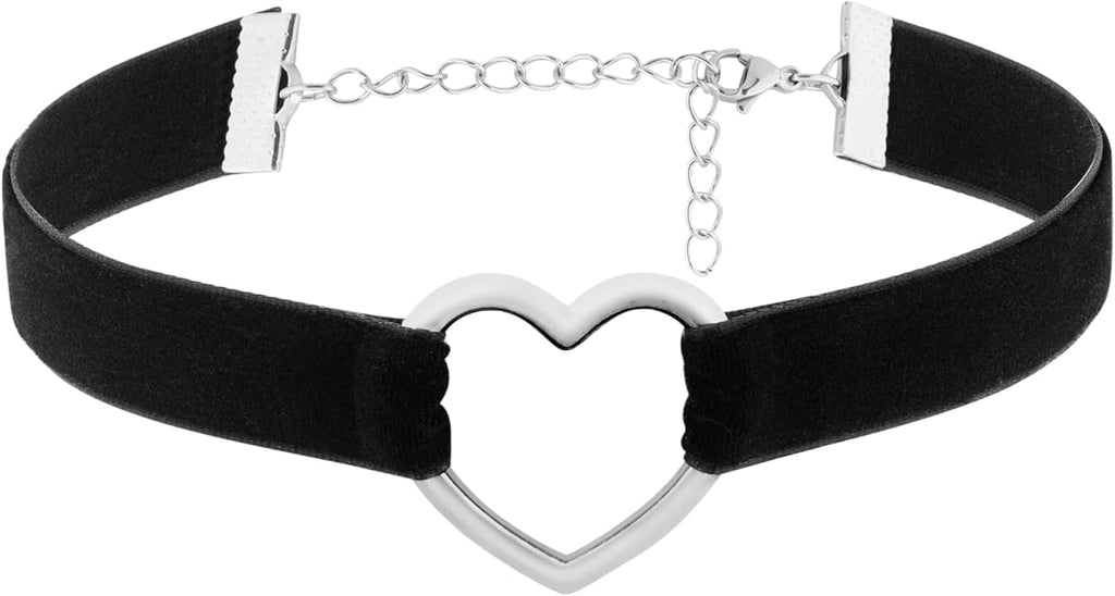 Sacina Black Velvet Heart Choker Necklace, Black Choker, Gothic Goth Vintage Necklace, Valentine Gift, Christmas Jewelry Gift For Women