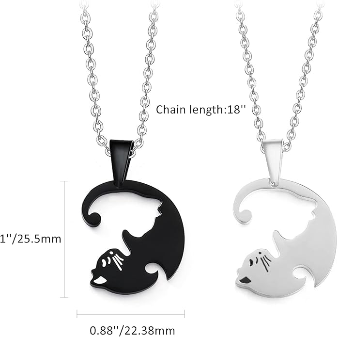 Couple Heart Or Cat BFF Best Friend for Girls Puzzle Friendship Pendant Necklaces,316L Stainless Steel