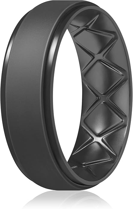 Egnaro Men's Rings 8.5mm Wide-2mm Thick Inner Arc Ergonomic Breathable Rubber Wedding bands-Hypoallergenic for Gym/Outdoor/Gift((1-7 Variety Pack with Half Size)