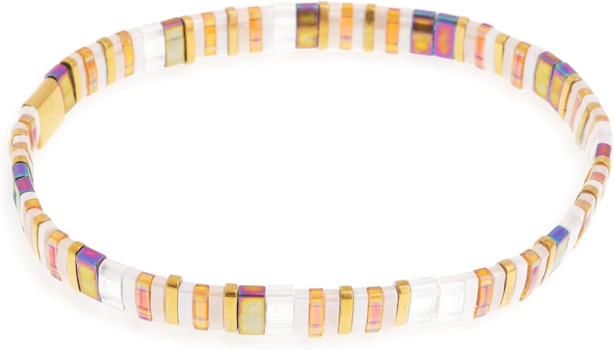 Sonateomber Tila Flat Beaded Stretch Bracelets for Women, Trendy Unique Colorful Square Beads Handmade Stack Bracelet Friendship Accessories Fashion Jewelry Gift