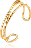 PERNNLA PEARL Dainty Gold Bar Bracelet for Women Simple Delicate Thin Cuff Bangle Hook Bracelet 18K Gold Plated Handmade Minimalist Jewelry
