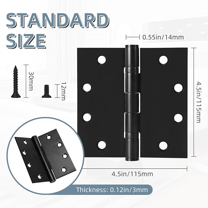 4.5" Heavy Duty Stainless Steel Door Hinge, 6 Pack 4.5 x 4.5 Inch Ball Bearing - Image 3