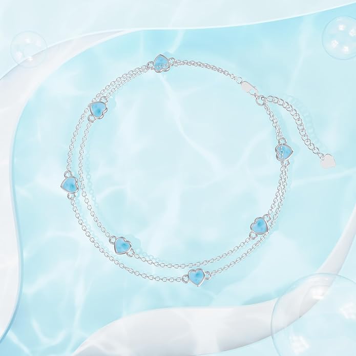 Dorunmo Heart Birthstone Anklet Bracelets for Women 925 Sterling Silver Birthday Jewelry Best Mother's Day for Women Wife