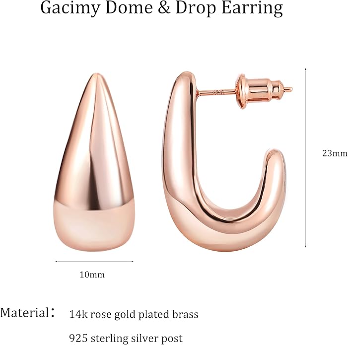 Gacimy Chunky Earrings for Women, Teardrop Earrings with 925 Sterling Silver Post, 14K Gold Plated Statement Drop for Women