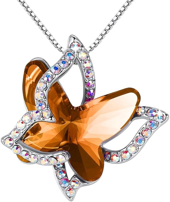 Valentine's Day Gift Butterfly Birthstone Crystal Necklace, Silver Tone with 18”+2” Chain, Necklace for Mother’s Day Anniversary Birthday Gifts for Women and Daughter