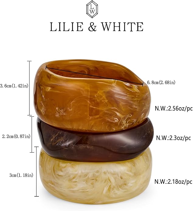 LILIE&WHITE 3 PCS Acrylic Resin Bracelet For Women Trendy Chunky Bangle Bracelets Fashion Colorful Bracelet Jewelry Gift