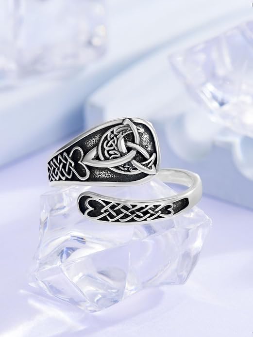 Midari Sun and Moon/Bee/Celtic/Life of Tree/Lotus Spoon Ring for Women 925 Sterling Silver Adjustable Ring Open Ring for Women Men Halloween Birthday Gift