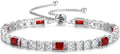 FANCIME Birthstone Bracelet for Women, Sterling Silver 4x6mm Gemstone Tennis Bracelet Bolo Adjustable Chain Fine Jewelry Birthday Gifts for Women Mom Wife Her