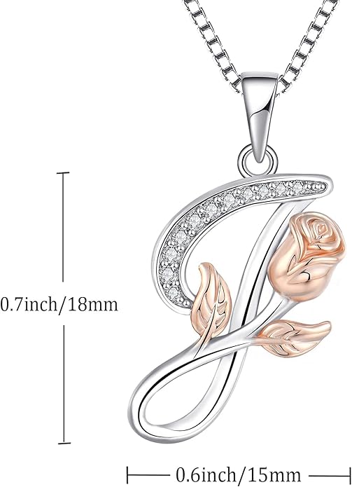 STARCHENIE Initial Necklace for Women Sterling Silver Letters 26 Alphabet Pendant Rose Flower Jewelry Gifts for Family Sisters Friend
