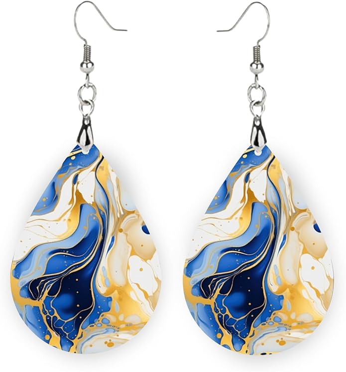 Teardrop Wood Earrings Light Weight Printed Image Dangle Jewelry, Fun and Funky Earrings