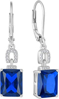 Emerald Cut Earrings 925 Sterling Silver Baguette Birthstone Dangle Drop Leverback Earrings Jewelry Gifts for Women
