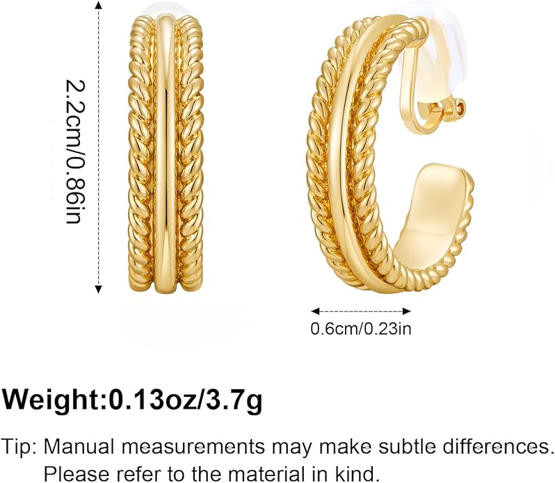 Gold and Silver Mixed Metal Clip-On Earrings Two Tone Clip-On Earrings Chunky Twist Open Hoops Earring Fashion Jewelry