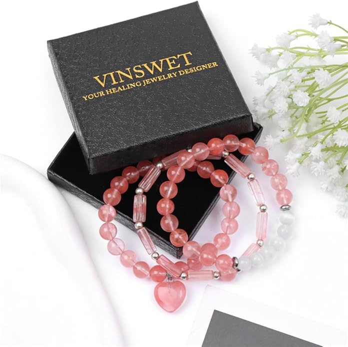 Healing Crystal Beaded Bracelets for Women,Natural Amethyst Gemstones Bracelet,Anxiety Stress Relief Heart Charm Bracelet Handmade purple Jewelry Gifts for Women