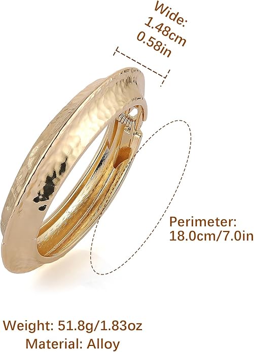 HZMAN 18K Gold Plated Wide Cuff Bracelet for Women - Premium Alloy Shiny Polished Double Layer Statement Bangle, Trendy Daily Wear Party Jewelry Accessory