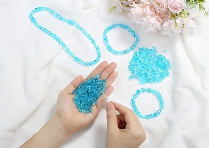 LAIDANLA 800PCS Glass Beads Lake Blue Color Crystal Beads Assorted Crystal Beads with Container Box for DIY Necklace Bracelet Earring Jewelry Making