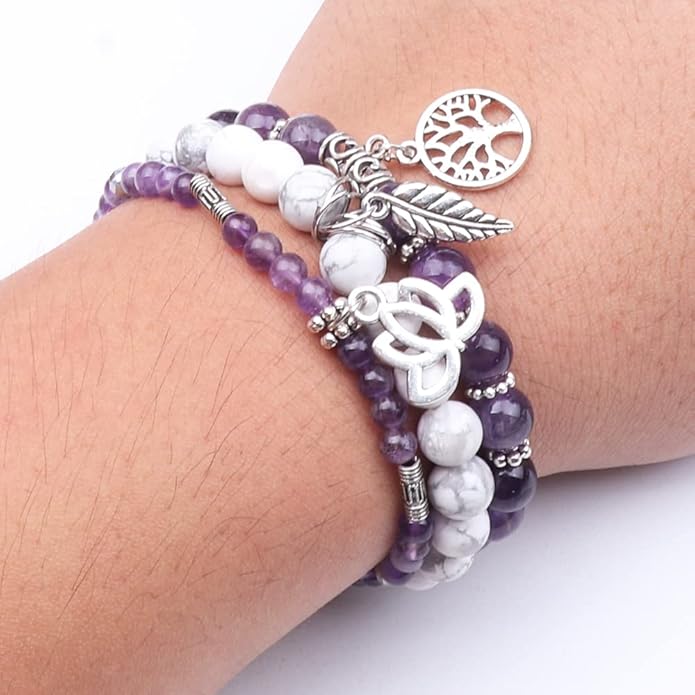 UEUC Tree of Life Yoga Healing Stone Bracelets,Multilayer Lotus Chakra Stone Reiki Bracelet Sets,Anxiety Crystal Natural Stone,for Women Stress Relief