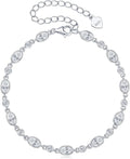 Oval Moissanite Link Bracelet for Women, 3.6cttw D Color VVS1 925 Sterling Silver Adjustable Oval Moissanite Bracelets for Mom Wife Birthday Jewelry Gifts