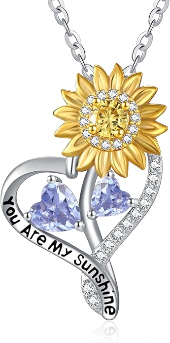 Valentine's Day Gifts for Wife 925 Sterling Silver Double Birthstone Pendant Necklaces I Love You for Always and Forever Necklace Anniversary Birthday Gifts for Wife Girlfriend Mom Her