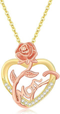 14K Solid Gold Rose Flower/Sunflower Necklaces for Women Flower Heart Pendant Necklace Love Sunshine Jewelry Anniversary Valentine's Day Birthday GiftS for Women Wife Girlfriend Her Mom