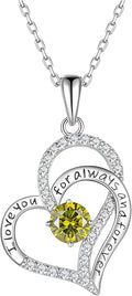 Birthday Gifts Double Heart Birthstone Necklace for Women, S925 Sterling Silver Pendant Necklace Jewelry for Her Mother Mom Wife Girlfriend
