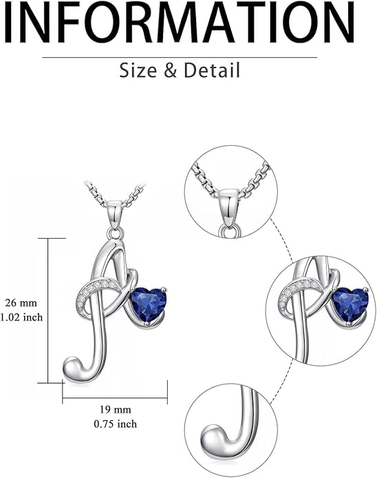 Valentines Day Gifts for Women Alphabet A to Z Initial Birthstone Pendant Necklaces for Women - 18k White Gold Plated Personalized Name Jewelry Valentine Mothers Day Birthday Gifts for Women Her Girlfriend