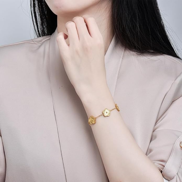 18K Gold-Plated Four Leaf Clover Bracelet for Women,Adjustable lucky Bracelet Set Jewelry Gift-Hypoallergenic Charm for Birthdays, Wellness & Daily Wear