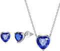 Aurora Tears Hearts Necklace Earrings Jewelry Sets - Women 925 Sterling Silver Birthstone Pendants Earrings Set Crystal Wedding Birthday Jewelry