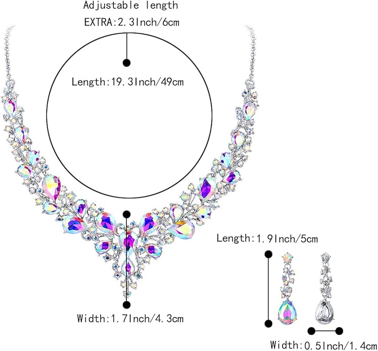 BriLove Women's Wedding Bridal Austrian Crystal Teardrop Cluster Statement Necklace Dangle Earrings Jewelry Set