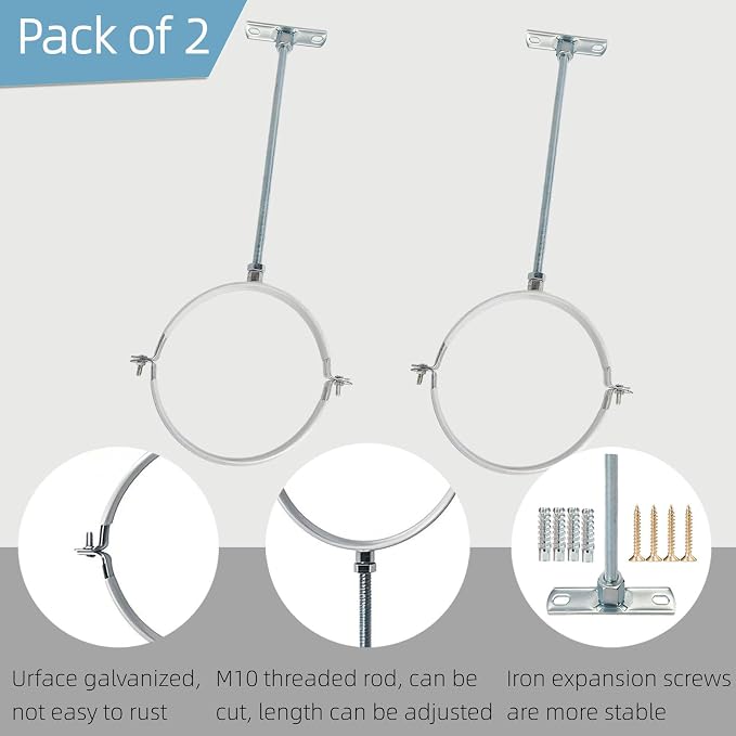 2 Sets 8 Inch Adjustable Pipe Bracket，Heavy Duty Galvanized Iron Stove Pipe - Image 3