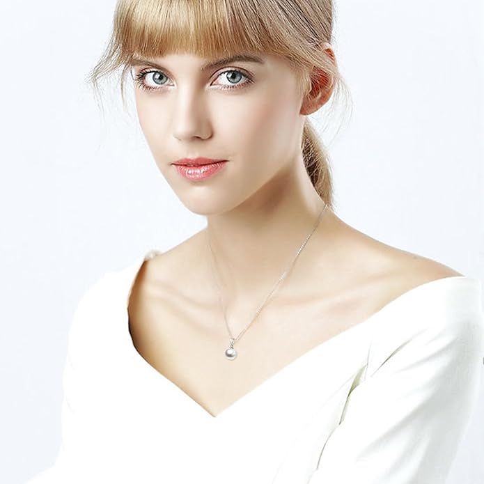 SISGEM 18k White Gold Pearl Pendant Necklaces with 14k Chain, 18k Gold Pearl Earrings Set for Women