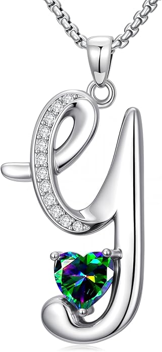 Valentines Day Gifts for Women Alphabet A to Z Initial Birthstone Pendant Necklaces for Women - 18k White Gold Plated Personalized Name Jewelry Valentine Mothers Day Birthday Gifts for Women Her Girlfriend