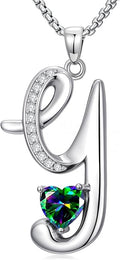 Valentines Day Gifts for Women Alphabet A to Z Initial Birthstone Pendant Necklaces for Women - 18k White Gold Plated Personalized Name Jewelry Valentine Mothers Day Birthday Gifts for Women Her Girlfriend