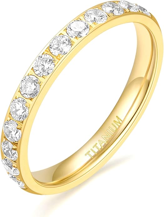 TIGRADE 3mm Women Titanium Engagement Ring Half Cubic Zirconia Eternity Wedding Band Size 3-13