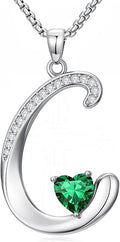 Valentines Day Gifts for Women Alphabet A to Z Initial Birthstone Pendant Necklaces for Women - 18k White Gold Plated Personalized Name Jewelry Valentine Mothers Day Birthday Gifts for Women Her Girlfriend