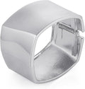 HZMAN 18K Gold Plated Wide Cuff Bracelet for Women - Premium Alloy Shiny Polished Double Layer Statement Bangle, Trendy Daily Wear Party Jewelry Accessory