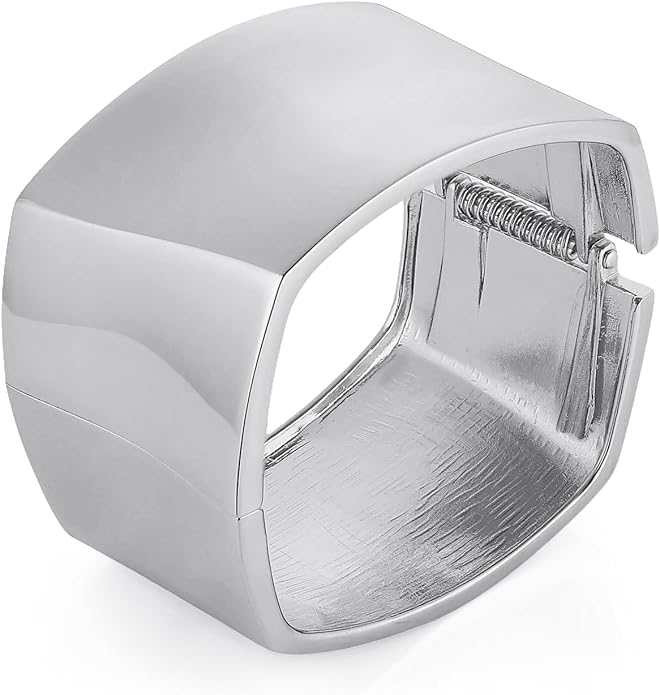 HZMAN 18K Gold Plated Wide Cuff Bracelet for Women - Premium Alloy Shiny Polished Double Layer Statement Bangle, Trendy Daily Wear Party Jewelry Accessory