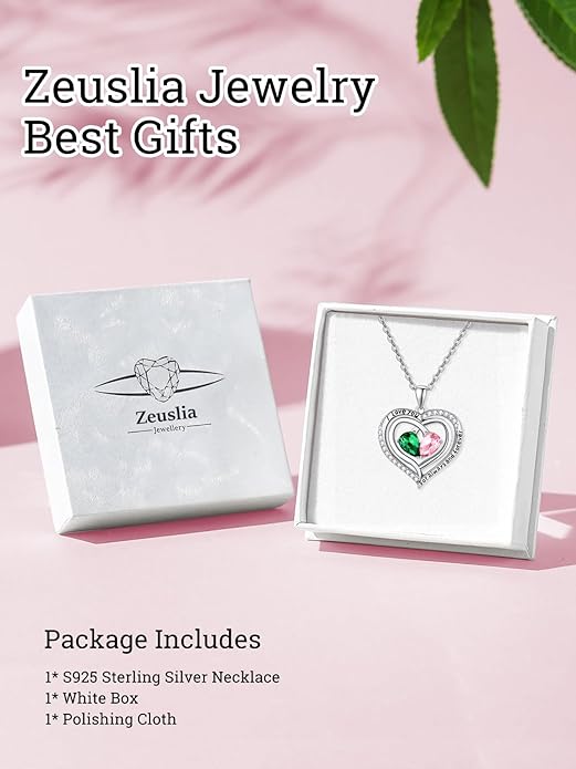 Valentine's Day Gifts for Wife 925 Sterling Silver Double Birthstone Pendant Necklaces I Love You for Always and Forever Necklace Anniversary Birthday Gifts for Wife Girlfriend Mom Her