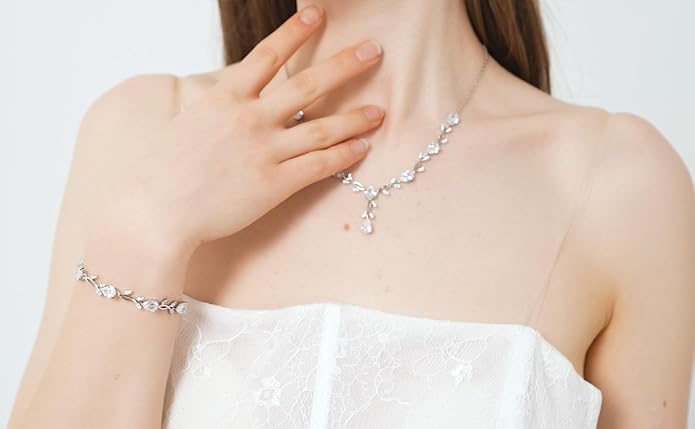 GZWHD Wedding Jewelry Sets for Bride Bridesmaid Women Cubic Zirconia Necklace Earrings Bracelet Set Gift for Mother Friend Wife Daughter Sister Party Prom Jewelry