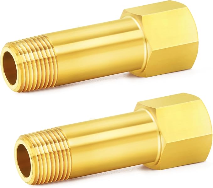 ChillWaves Brass Pipe Fitting, Long Nipple Pipe 3/8" NPT Male x 3/8" NPT Female by VisittheCHILLWAVES